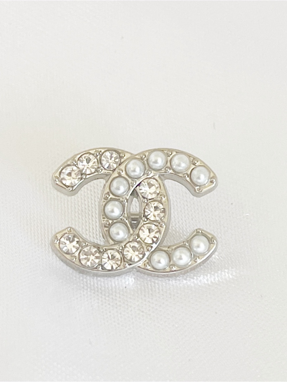 CHANEL Shank Button Clear Crystal & Faux Pearl Gold Stamped 20mm 0.78"